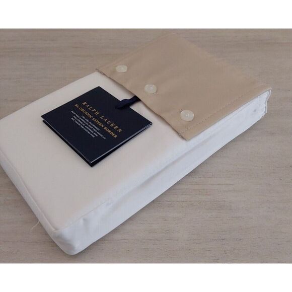 Ralph Lauren Organic Sateen Border 100% Cotton Two King Pillowcases COASTAL SAND - Picture 9 of 13